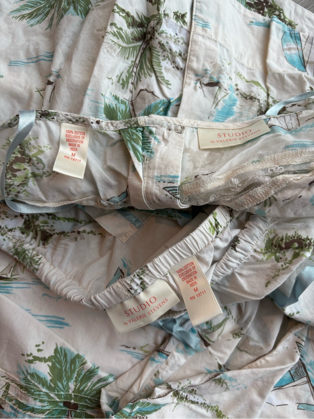 Valerie Stevens White and Teal Palm Tree & Sailboat Cami Pajama Set- 100% Cotton - Picture 4 of 4